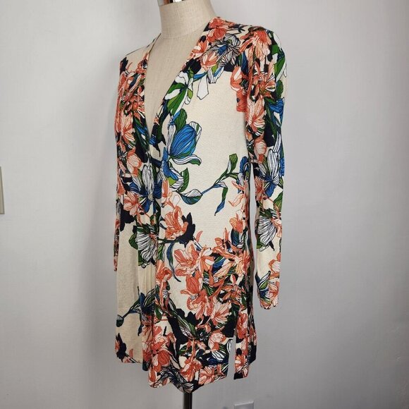 Chicos Everyday V-Neck Cardigan 1 (M) Multicolor Floral Mid Length Lightweight - Picture 2 of 10